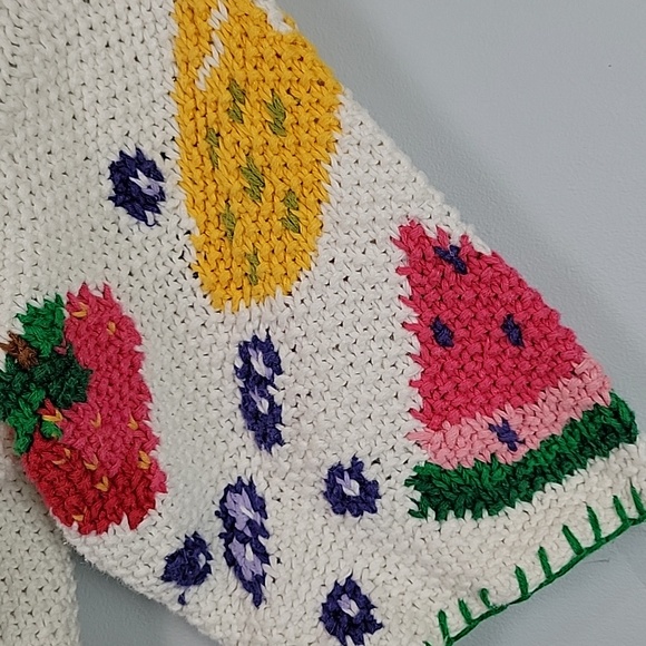 The Eagle's Eye vintage handkint fruit banana strawberry watermelon cardigan - Picture 3 of 11